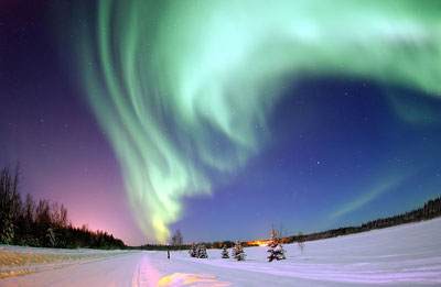 Aurora boreal registada no Alaska hemisfério norte